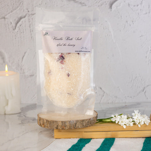 Vanilla Bath Salt Infused with Aromatic Blends (100 grams, Perfect for Rejuvenation & Indulgent Bathing Experience) - Dufft Skin Care