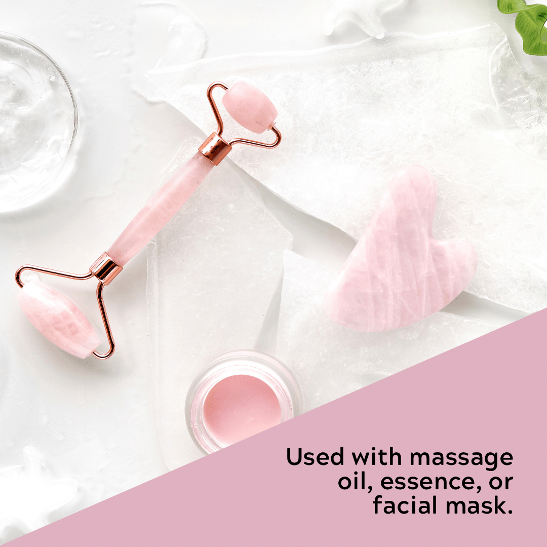 Rose quartz gua sha and face roller (Combo) - Dufft Skin Care