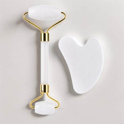 White Natural Stone Face Roller & Gua Sha Combo ( Qt:- 1 Face Roller | 1 Gua Sha)