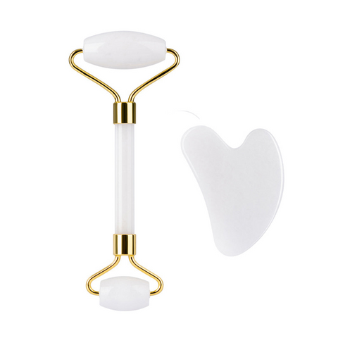 White Natural Stone Face Roller & Gua Sha Combo ( Qt:- 1 Face Roller | 1 Gua Sha)