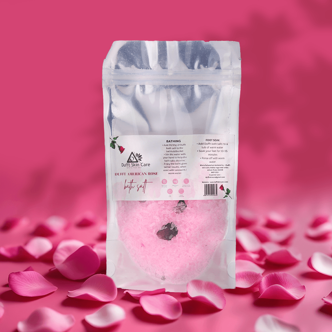 American Rose Bath Salt Infused with Aromatic Blends (100 grams, Perfect for Rejuvenation & Indulgent Bathing Experience) - Dufft Skin Care