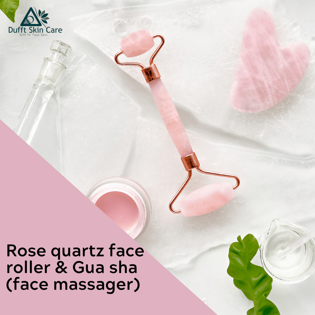 Rose quartz gua sha and face roller (Combo) - Dufft Skin Care